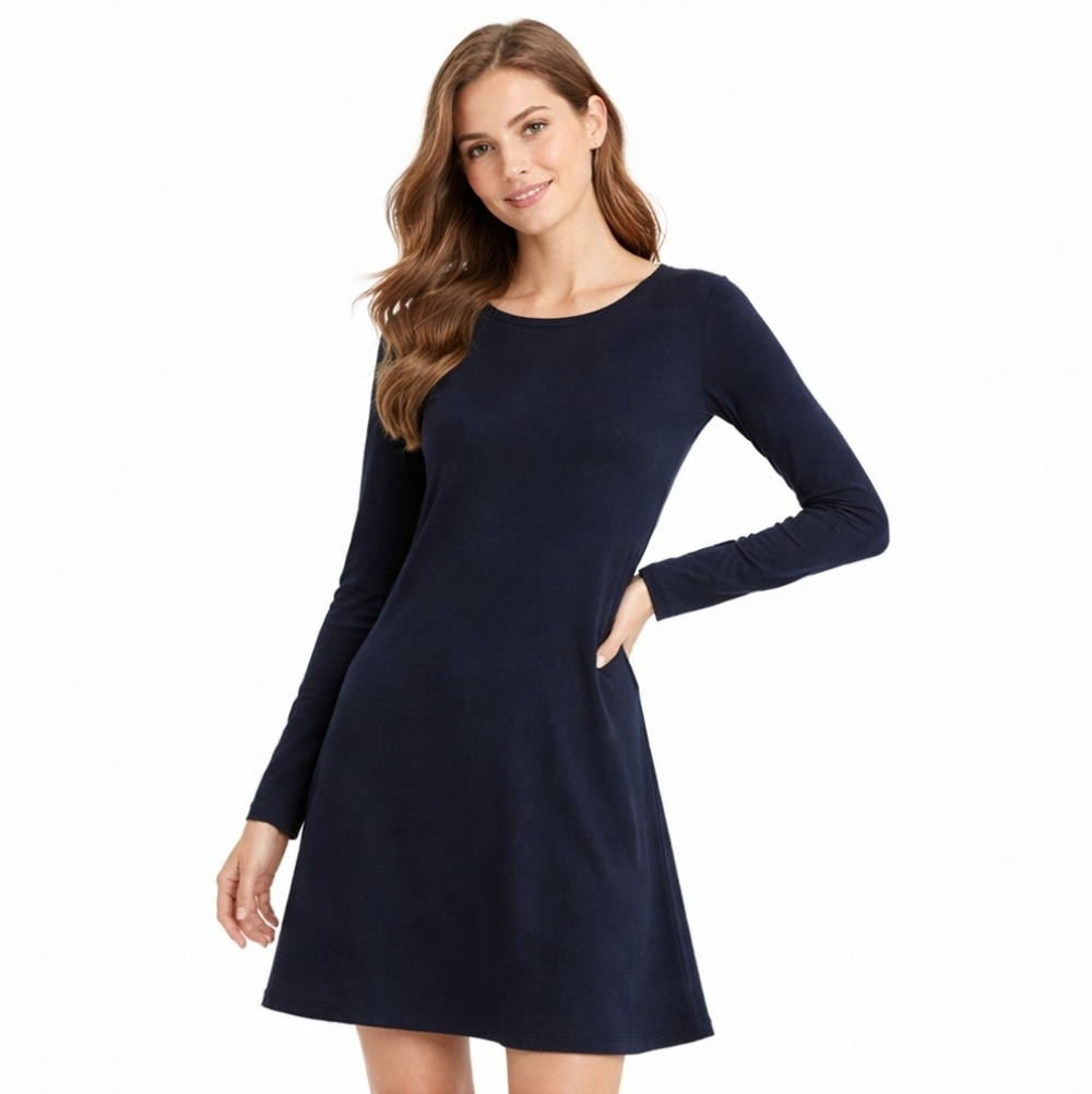 Susana Monaco Dress Stretch Jersey Knit Blue Green Long Sleeves Womens Small Usa